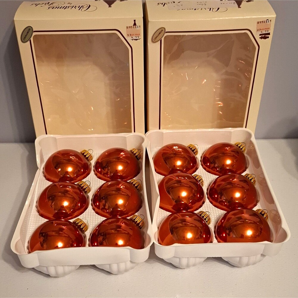 Vintage Christmas by Krebs Mercury Glass Ball Ornaments Cinnamon Bronze Set 12